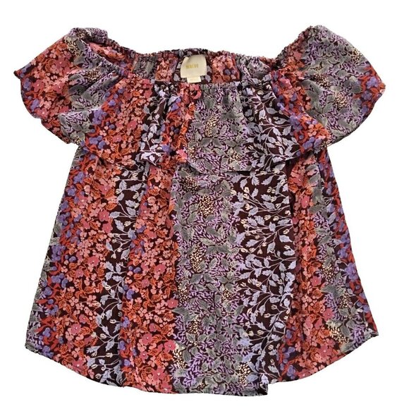 Anthropologie Mauve Chiffon Off The Shoulder Floral Blouse Top Women’s XS - Picture 8 of 8